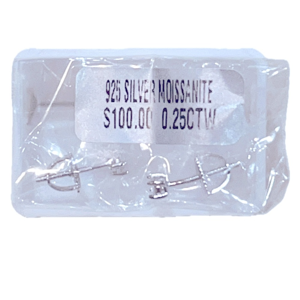 $100 Retail NWT 925 Silver Mossanite Screw Back Earrings - Picture 2 of 7